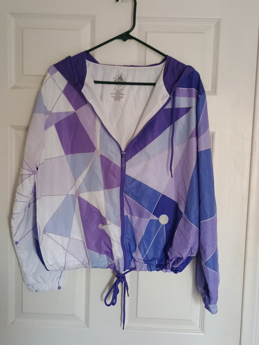NWT Disney Parks Tomorrowland Purple Geo Print Windbreaker Jacket w/Hood Sze L